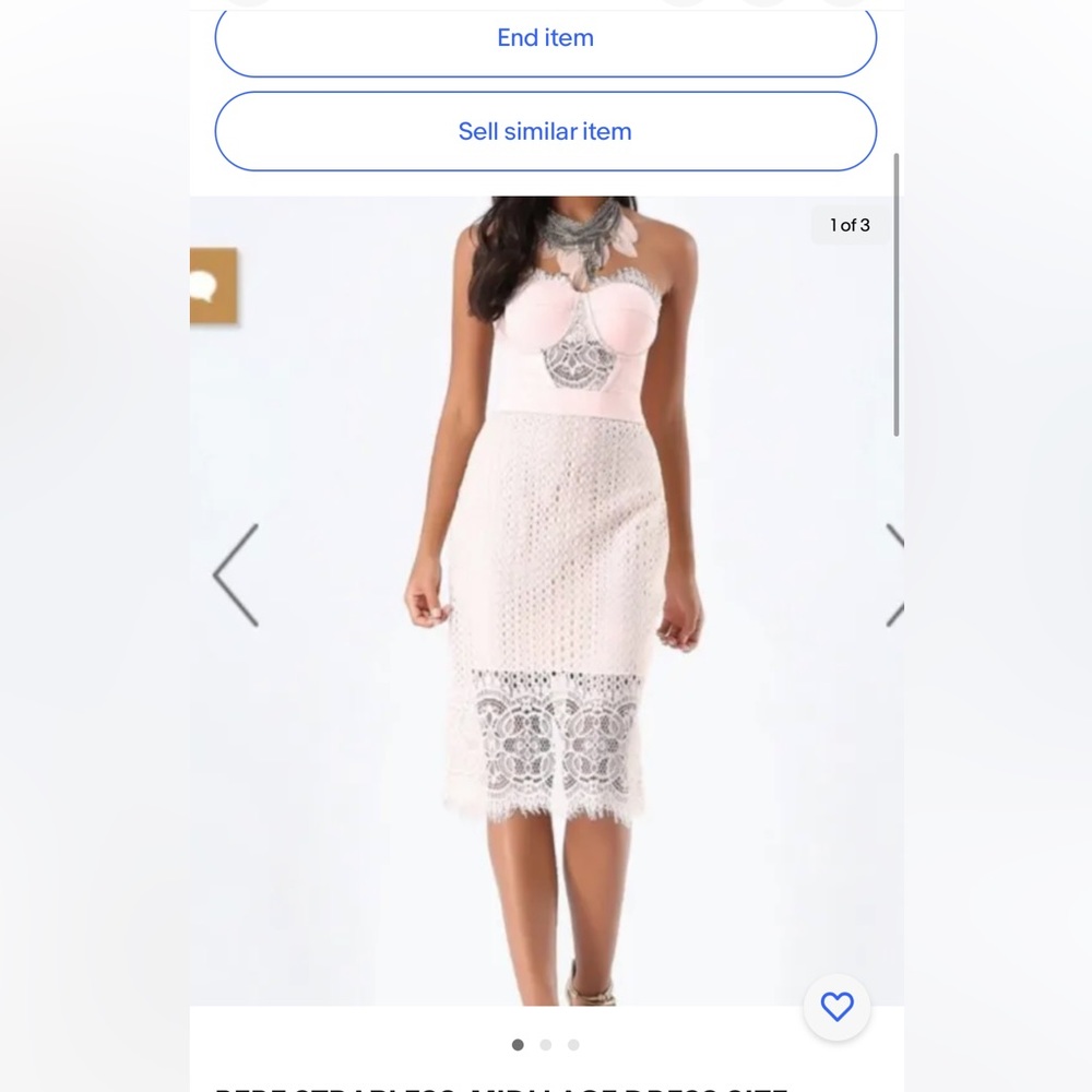 BEBE STRAPLESS  MIDI LACE DRESS SIZE 8 NWT